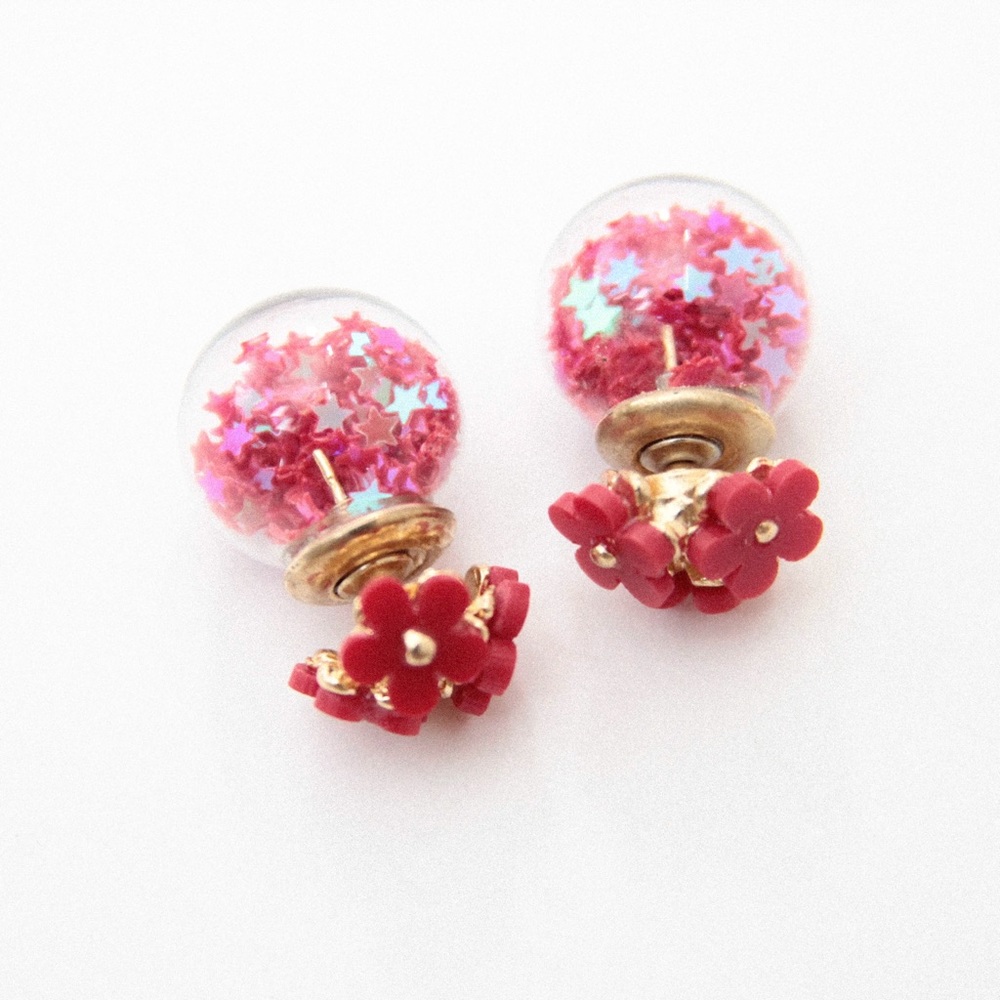 Princess Red Flower Confetti Double-Sided Earrings